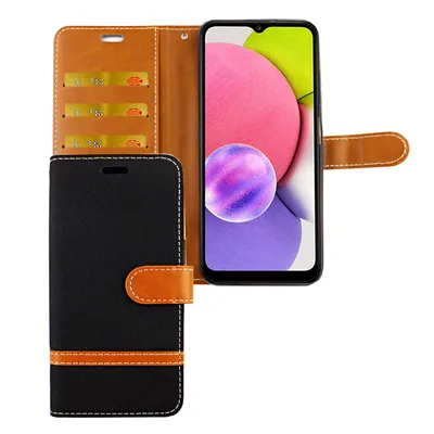 Zdjęcie produktu dla Etui na telefon komórkowy Samsung Galaxy A03s z klapką i kieszenią na kartę, kolor: Jeasn czarny