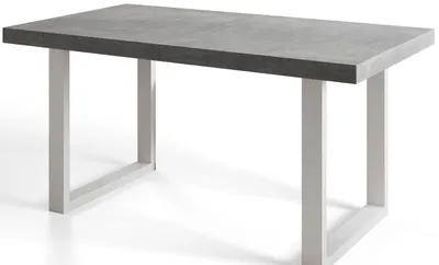 Produktbild von Esstisch Ausziehbar Loft-U, Moderner Wohnzimmertisch 180-280x90x77 cm, Grau  mit Metallbeinen in Weiß