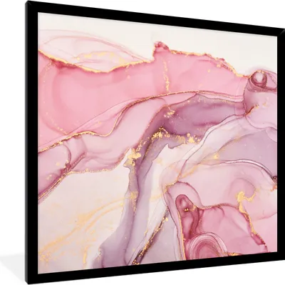 Produktbild von MuchoWow® Gerahmtes Poster Gold - Marmor - Rosa 40x40 cm - Poster mit Schwarzem Bilderrahmen Wandposter Rahmen Foto Bilder - Mit Rahmen - Wanddekoration Schlafzimmer