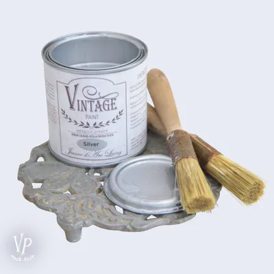Produktbild von Vintage Paint Metallic Chalk Paint 200 ml – Effekt Kreidefarbe – Möbel & Deko Farbe für Holz Metall Glas – Innen & Außen – EU Ecolabel EN 71-3 - Silber