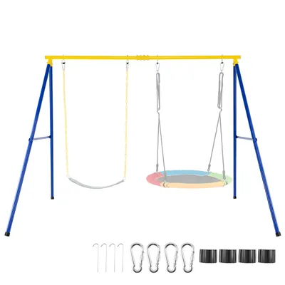 Immagine prodotto di COSTWAY telaio altalena telaio altalena doppia struttura in metallo per altalena sospesa parco giochi telaio altalena giardino (solo telaio)