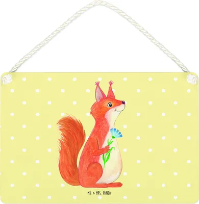 Produktbild von Mr. & Mrs. Panda Schild Eichhörnchen Blume DIN A4 - Gelb Pastell - Geschenk, Holzschild, glücklich Spruch, holzbild, Lachen, Spaß, kleine aufmerksamkeit, Lustige Sprüche