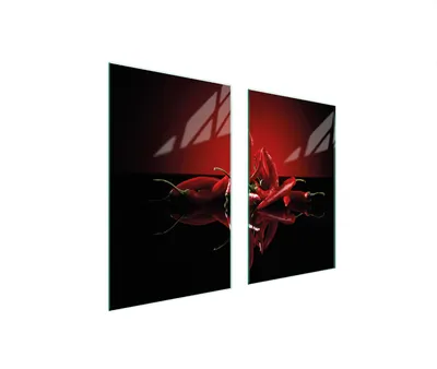 Immagine prodotto di Piastre copri fornelli 2 pezzi 75x52 Copri piano cottura in Vetroceramica tagliere in vetro rosso peperoncino