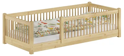 Produktbild von Kinderbett niedriges Bodenbett Kiefer natur 80x180 Kleinkinder Laufstall ähnlich V-60.65-08-180ohne Zubehör