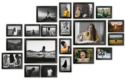 Produktbild von Multirama LISSABON – Set aus 20 schwarzen Bilderrahmen 13x18 / 18x24 / 30x40 – Wandgalerie der Erinnerungen