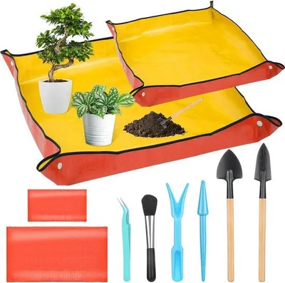Produktbild von Famanu Verpotmatten Set - 99 cm große Gartenmatte und 66 cm orangefarbene Pflanzenmatte