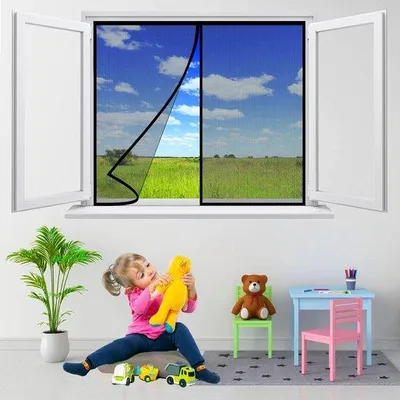Image de Moustiquaire automatique - Grille en fil métallique - Protection contre les insectes - 210 x 190 cm - Noir - Fixable