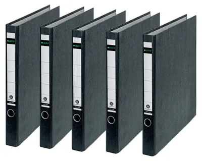 Immagine prodotto di 5x Leitz 1040-00-00 1040 Raccoglitore ad anelli, A4, cartone rigido, 2 anelli, 35 mm, nero