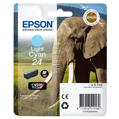Produktbild von Epson Elephant Singlepack Light Cyan 24 Claria Photo HD Ink, Helle Cyan, Tinte auf Pigmentbasis, 1 Stück(e)
