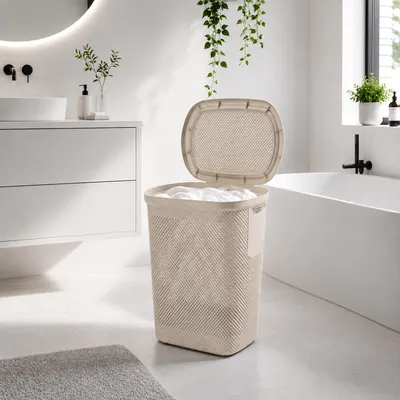 Produktbild von Wäschekorb Wäschebox Wäschetruhe mit Deckel Beige 58L