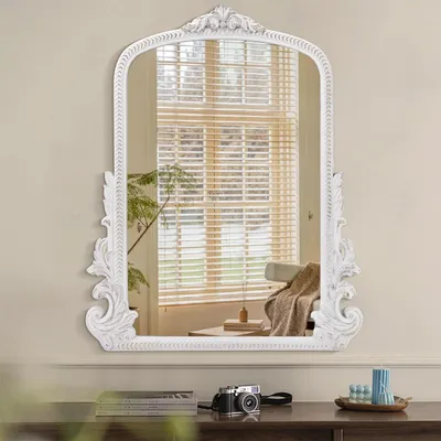 Immagine prodotto di Specchio da parete in stile barocco, decorato, in legno, 50x40 cm, bianco, rustico