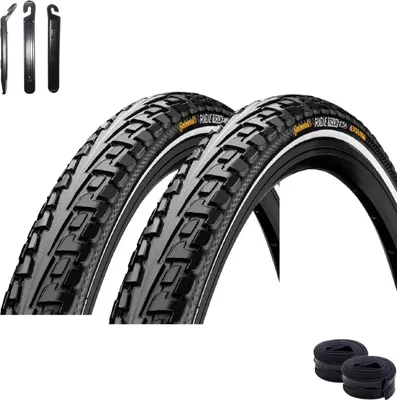 Produktbild von 2 x Continental RIDE Tour E-25 Fahrradreifen Drahtreifen Schwarz/Reflex 28-622 (28 x 1 5/8 x 1 1/8) + 2 Schläuche AV inkl. Reifenheber