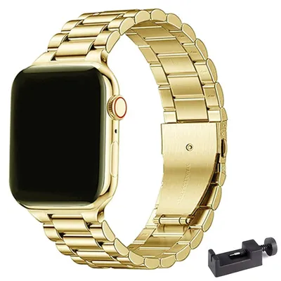 Produktbild von Stravo Edelstahlarmband – Kompatibel mit Apple Watch 38/40/41/42 mm, SE & Serie 1–11 – Robustes Metallarmband – Gold