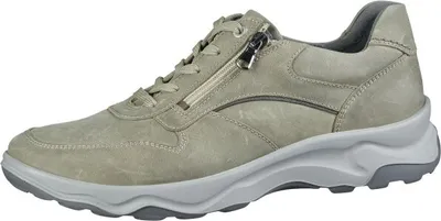 A side view of a single men's sneaker.