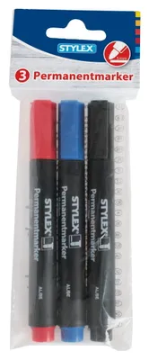 Productafbeelding van Stylex 48100, Zwart, Blauw, Rood, Kogelschrift, 5 mm, Blisterverpakking, 3 stuks