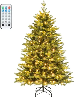 Obrázok produktu pre COSTWAY 150 cm umelý vianočný stromček so svetlami, osvetlený vianočný stromček s LED diódami vo viacerých farbách a teplej bielej farbe, 11 svetelných režimov, umelý vianočný stromček, na domácu párty v kancelárii