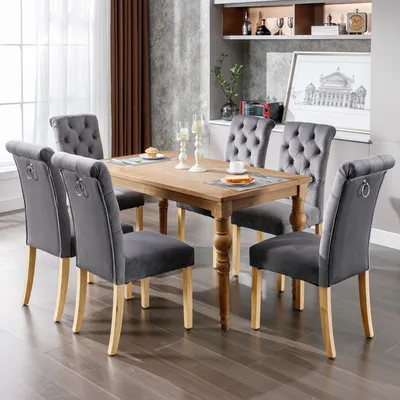 Produktbild von MODFU Esszimmerstühle Polsterstuhl(6er Set)mit Massivholzbeinen, Wohnzimmerstuhl Küchenstuhl mit Rückenlehnen, Stuhl Essstuhl Küche für Wohnzimmer Schlafzimmer, Samt, Grau