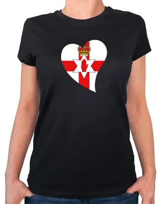 Produktbild von Huuraa Damen T-Shirt Nordirland Flagge Herz S Black Bio Baumwolle Fairtrade Damenshirt Geschenkidee