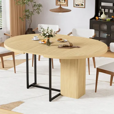 Obrázok produktu pre Jedálenský stôl okrúhly/oválny kuchynský stôl s výsuvným a odkladacím priestorom 120-150 cm 4-8 osôb, obývací stôl rozkladací stôl jednoduchá údržba úspora miesta