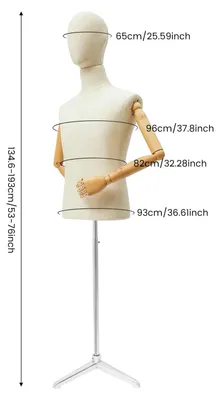 Obrázok produktu pre Mužský torzo pre prezentačnú vitrínu – nastaviteľná horná časť tela – výška 135–193 cm – možnosť nastavovania polohy – veľkosť M (obvod hrude 96 cm, obvod pása 82 cm, obvod bokov 93 cm) – nosnosť 7,5 kg – strieborná farba