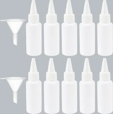 Produktbild von 10 Plastik-Flaschen 30ml mit Trichter und Twistverschluss