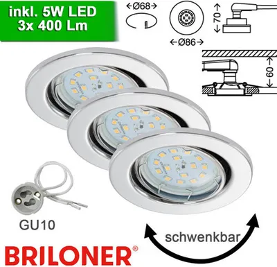 Produktbild von Briloner LED Einbauleuchten 68mm Einbaustrahler Spot GU10 schwenkbar