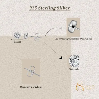 Produktbild von Silberohrringe Lunaya – Runde Zirkonia-Stecker aus 925 Silber – 4 mm