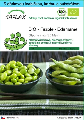 Obrázek produktu pro SAFLAX Dárková sada - BIO - Fazole - Edamame - Glycine max (L.) Merr. - 8 Semena - S dárkovou krabičkou, přepravním štítkem, dárkovou kartou a pěstebním médiem