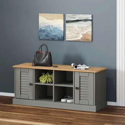 Produktbild von The Living Store Schuhbank VIGO Grau 106x35x45 cm Massivholz Kiefer