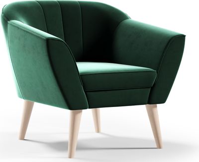 GUTTO Sessel LINE Polstersessel Grün Velour Samt Fernsehsessel Relaxsessel Skandinavischer Sessel Holzbeine hohe Füẞe Steppung