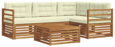 Produktbild von vidaXL Outdoor-Sofagarnitur mit Kissen 5 pcs Natur und Creme