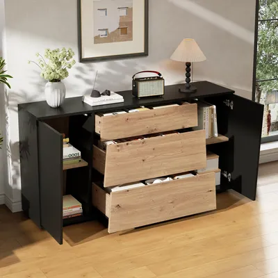 Produktbild von STILVORA Sideboard mit Arbeitsplatte, Küchenschrank mit 3 Schubladen und 2 Türen, Buffetschrank mit Schließfächern, Kommode für Küche und Wohnzimmer