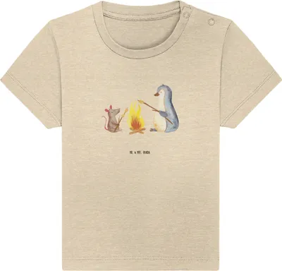 Produktbild von Mr. & Mrs. Panda  T-Shirt Pinguin Lagerfeuer 0. - 6. Monat - Natural Raw - Geschenk, Maus, Babyshirt, Baby Top, Pinguine, Kleinkind, Job, Organic, Feuer