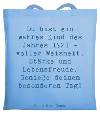 Produktbild von Mr. & Mrs. Panda Schultasche Spruch 1921 Geburtstag Freude - Sky Blue - Geschenk, Happy Birthday, Geburtsjahr, Tote Bag, Geburtstagswünsche, Shopping Tasche, Jutebeutel