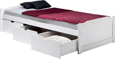 Produktbild von Bett MIA aus massiver Kiefer in weiß, schönes Funktionsbett mit 3 Schubladen, praktisches Jugendbett mit Liegefläche 90 x 200 cm