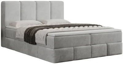 Produktbild von Boxspringbett 140x200 Sally mit Bettkasten - Doppelbett 140x200 cm, Matratze, Topper, Samtstoff - Hellgrau (Element 24)