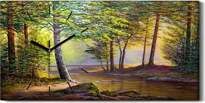 Produktbild von Wohnzimmer-Bild Leinwand Uhr Geräuschlos 60x30 groß Malerei Landschaft - schwarze Hände