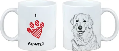 Produktbild von Keramik Tasse mit Kuvasz Motiv, weiß, 330 ml Fassungsvermögen, 10 cm Höhe
