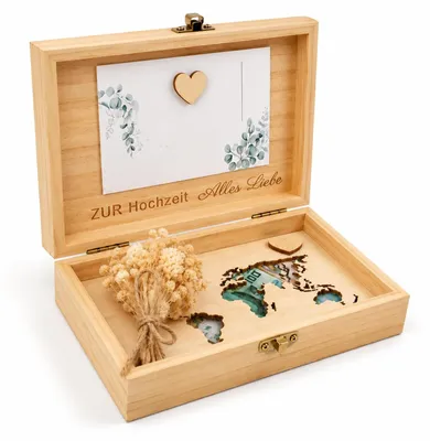 Imagen del producto de Caja de madera para regalo de dinero, ideal para bodas
