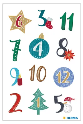 Produktbild von HERMA Weihnachts-Sticker DECOR Adventskalenderzahlen Symbole 2 Blatt à 12 Sticker