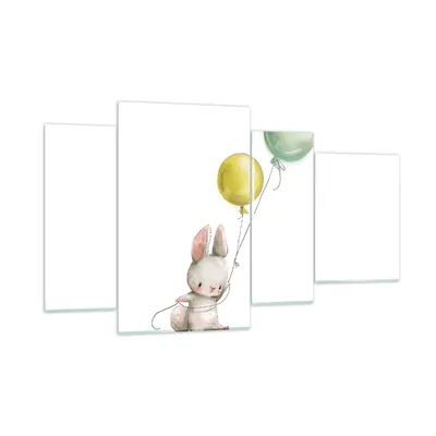 Produktbild von Bilder auf glas - 4 Teile - Häschen Luftballons Kinder - 120x70cm - Glasbilder - Wandbilder - Bilder - zum Aufhängen bereit - Wanddekoration aus Glas - Glas Bilder - Wandbild auf Glas - GDL120x70-4731