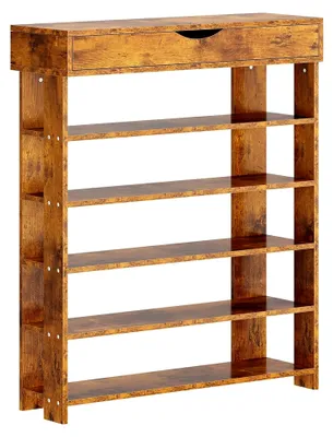 Produktbild von Schuhregal aus Holz mit 5 Ebenen für 20 Paar Schuhe, ideal für Diele, Flur und Treppenhaus, 75 x 30 x 94 cm, Vintagebraun