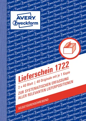 Immagine prodotto di Avery Zweckform® 1722 Lieferschein, DIN A6, selbstdurchschreibend, 2 x 40 Blatt, weiß, gelb