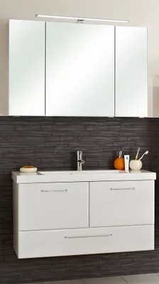 Produktbild von Waschplatz mit Mineralmarmor Waschbecken QUEBEC-66 in weiß Hochglanz, B/H/T: ca. 105/200/45 cm