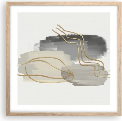 Produktbild von Gerahmtes Poster - Rahmen in heller Eiche - Abstraktion Stück Gold - 50x50 cm - Wand Bild - Wanddeko - Wandbilder - Wandposter - Bilderrahmen - Bilder - Kunstdruck - Wandbild - P2NAC50x50-4149
