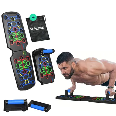 Produktbild von Hulser Liegestütze Brett - 14 in 1 - Faltbares Liegestütz-Brett - Push-up board für Krafttraining - Liegestütz-Griffe