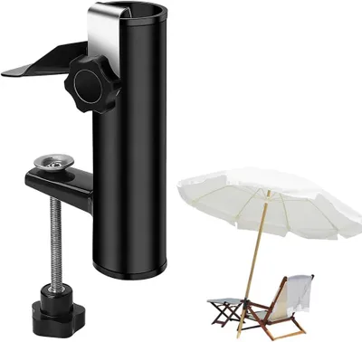 Productafbeelding van Parasolhouder voor balkon, zwart, robuust staal, lange bevestigingsschroef, voor balustrades
