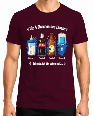 Immagine prodotto di Quattro bottiglie della vita. Ho già acquistato 3 magliette "Statement Sarkasmus" da uomo, colore bordeaux, taglia S
