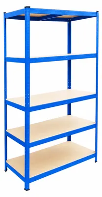 Produktbild von Relaxdays Schwerlastregal, HxBxT: 180 x 100 x 30 cm, 875 kg, 5 Ebenen, Lagerregal Keller, zum Stecken, blau/braun