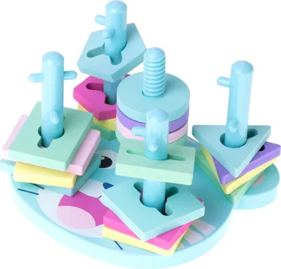 Produktbild von Teddybär-Fädelturm aus Holz, blau, KX6899